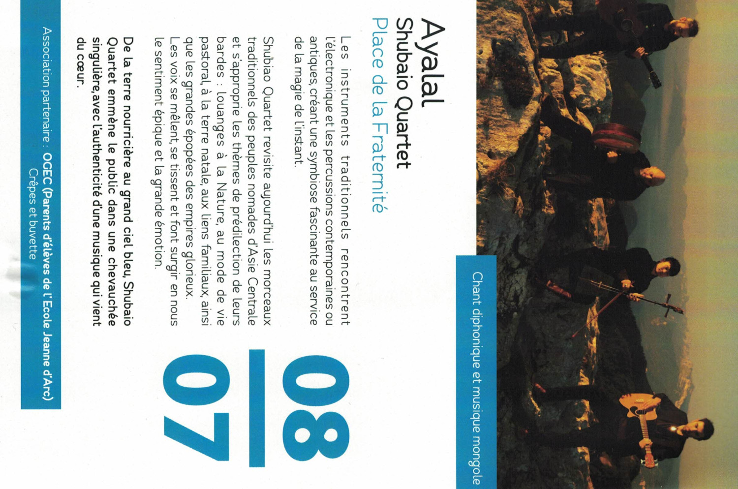affiche Ayalal — Shubaio Quartet, chant diphonique et musique mongole à Saint-Jean-en-Royans