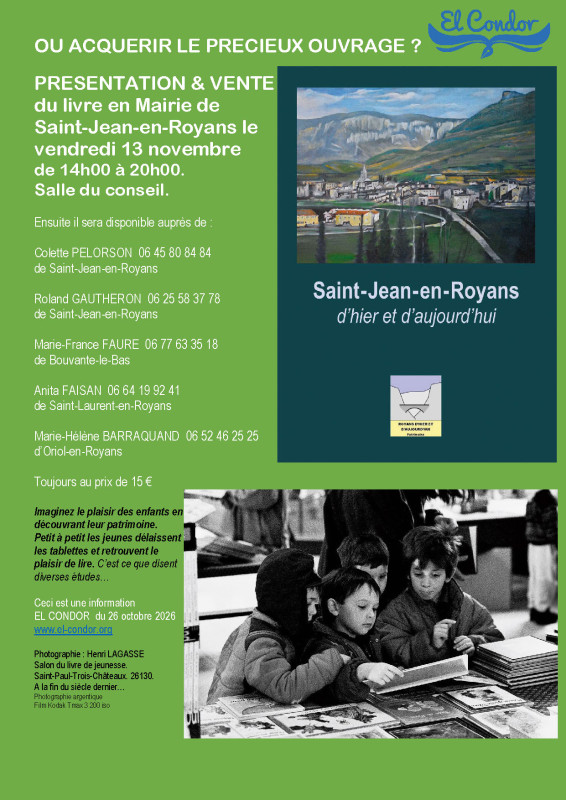 Présentation et vente du livre « Saint-Jean-en-Royans d'hier et d'aujourd'hui » 